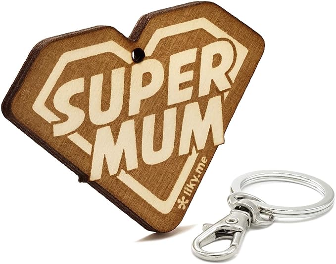 Idee Regalo Per Mamma Natale.Liky Super Mum Portachiavi Originali In Legno Inciso Idea Regalo Per La Festa Della Mamma Compleanno Natale Pendente Borsa Zaino Bigiotteria Amazon It Abbigliamento