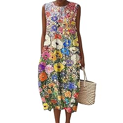 Womens Midi Dresses Summer Fall Cotton Linen Midi