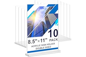DUNGU Acrylic Sign Holder 8.5 x 11,10 Pack Clear Sign Holder Double Sided Table Menu Vertical Desktop Display Stand Paper Flyer Holder Tabletop Sign Holder Suitable for Restaurants, Office, Store, Hotels