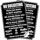 Cyanbone 2 Pack Funny No Soliciting Sign for Front Door - Weatherproof Humorous No Soliciting Sticker for House, Self-Adhesive Vinyl Decals 12 x 8 inches