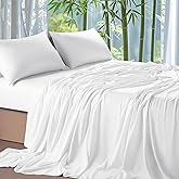 Shilucheng 100% Viscose Derived from Bamboo_ Sheets King Size 4pcs - Ultra Cooling & Silky Soft Bed Sheets, 16" Deep Pocket, Perfect for Hot Sleepers, Hotel Bedding Sheets (White)