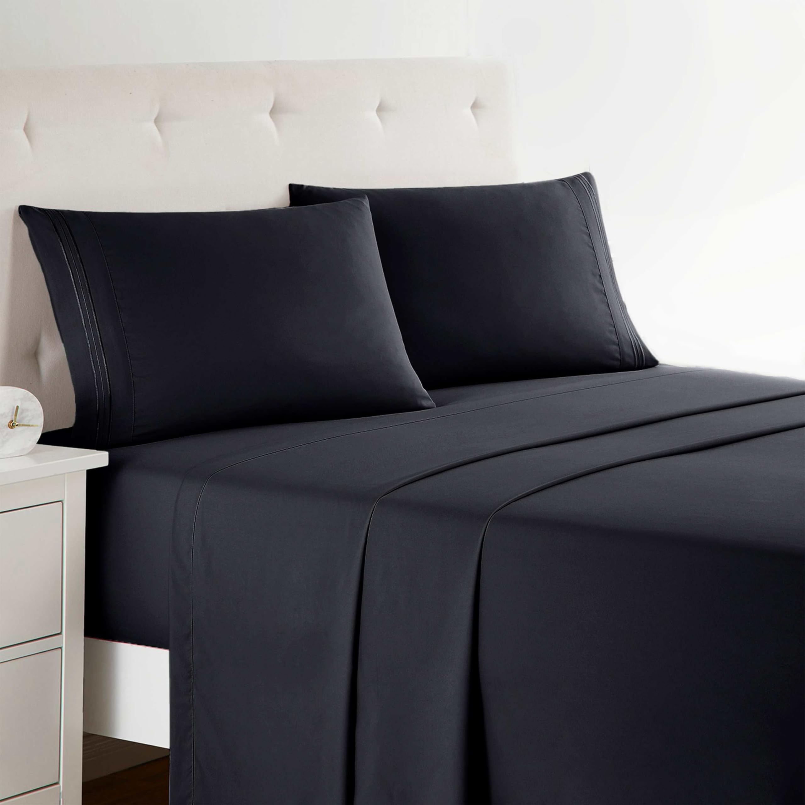 Clara Clark Double Brushed, Deep Pocket Bed Sheet Set, Microfiber, Black, Full — image 1