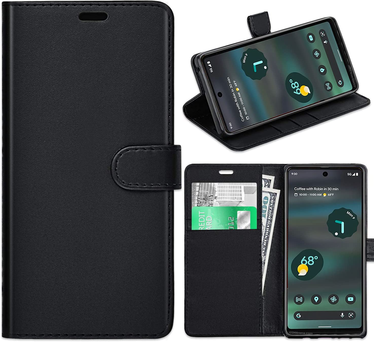 KP TECHNOLOGY Pixel 6A Case, Google Pixel 6A Leather Case, Google Pixel 6A Book Flip Leather Wallet Cover with Card Slots for Google Pixel 6A (BLACK)