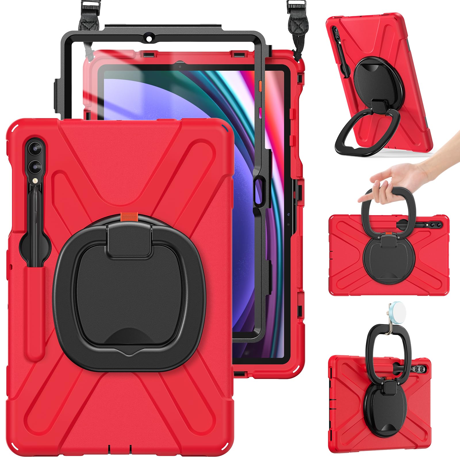 Photo 1 of * similar item*BRAECN Case for Samsung Galaxy Tab S10+/S9 FE+/S9+ 12.4” 2024 SM-X820/X610/X810, Shockproof Silicone Case with Screen Protector/S Pen Holder/Shoulder Strap/Kickstand for Galaxy Tab S8+/S7 FE/S7+,Red
