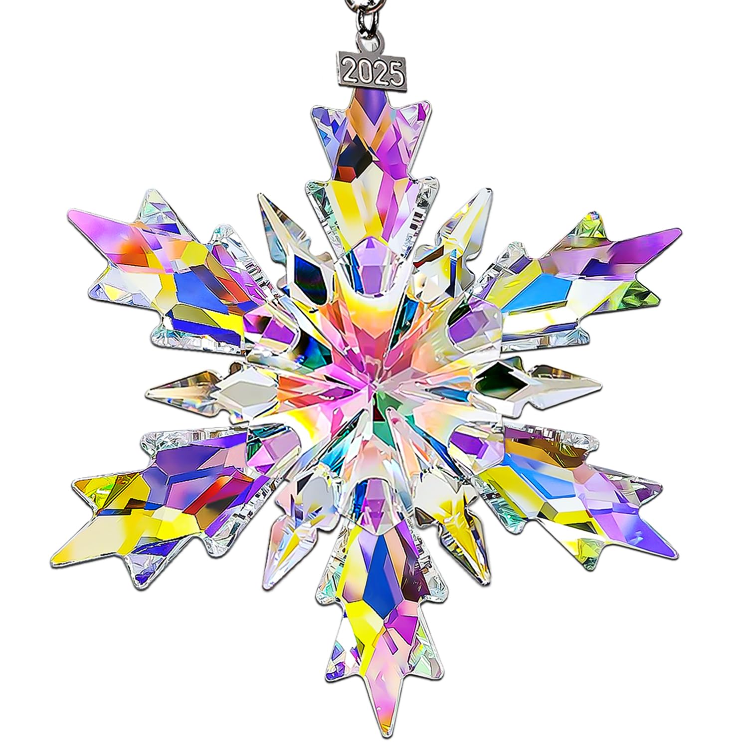 View 1 of 2025 Annual Edition Snowflake Crystal Christmas Ornaments, Beautiful Elegant Star Ornaments for Christmas Tree, Unique Colorful Sparkly Ornament
