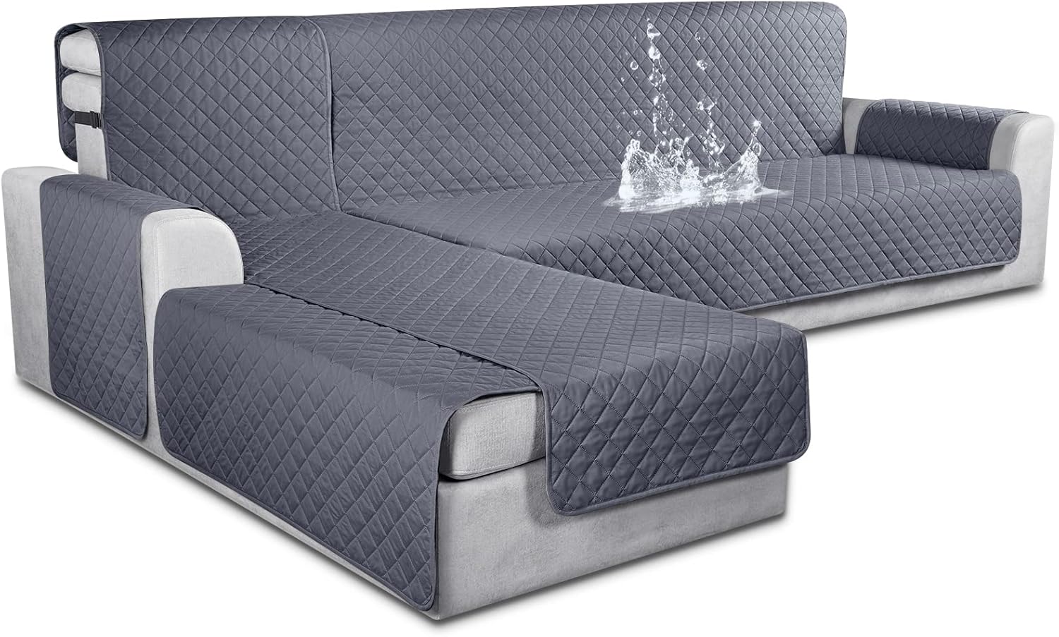 Slipcovers - KinCam Sectional Couch Covers 100% Waterproof L Shaped Sofa Covers 3pcs Sofa Slipcovers for Sectional Chaise Slipcover for Pets Kids, Large/Dark Grey