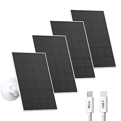 VUEBEE 2W Solar Panel for Security Camera Outdoor, USB/USB-C Charger with IP65 Waterproof, 360° Adjustable Mount & 7.2ft Cable, Compatible with Rechargeable Battery Cameras (4 Pack, White)