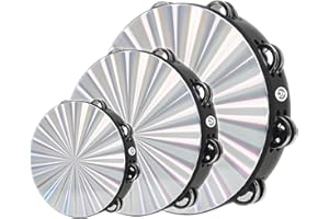 HLMOptimo 3 Pack Tambourine for Adults Wooden Tambourine 6 inch 8 inch 10 inch Hand Held Tambourine Metal Jingles Single Row Instrument Handheld Tambourine Drum (Radiant)