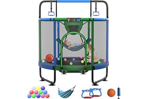 YORIN Trampoline for Kids 66'' 60'' 55'' Toddler Mini Small Trampoline Outdoor Indoor Trampoline W Basketball Hoop, Swing, Adjustable Gymnastics Bar, Gift for Baby, Toddlers & Kids