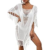 Bsubseach Sheer Beach Cover Ups for Women Swimwear Fringe Hollow Out Swimsuit Coverup Sexy Beach Bathing Suit Cover Up