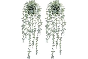 COCOBOO 2pcs Artificial Hanging Eucalyptus Plants for Shelf, Fake Potted Plant Fake Drooping Plant for Wall Room Home Patio Indoor Outdoor Décor