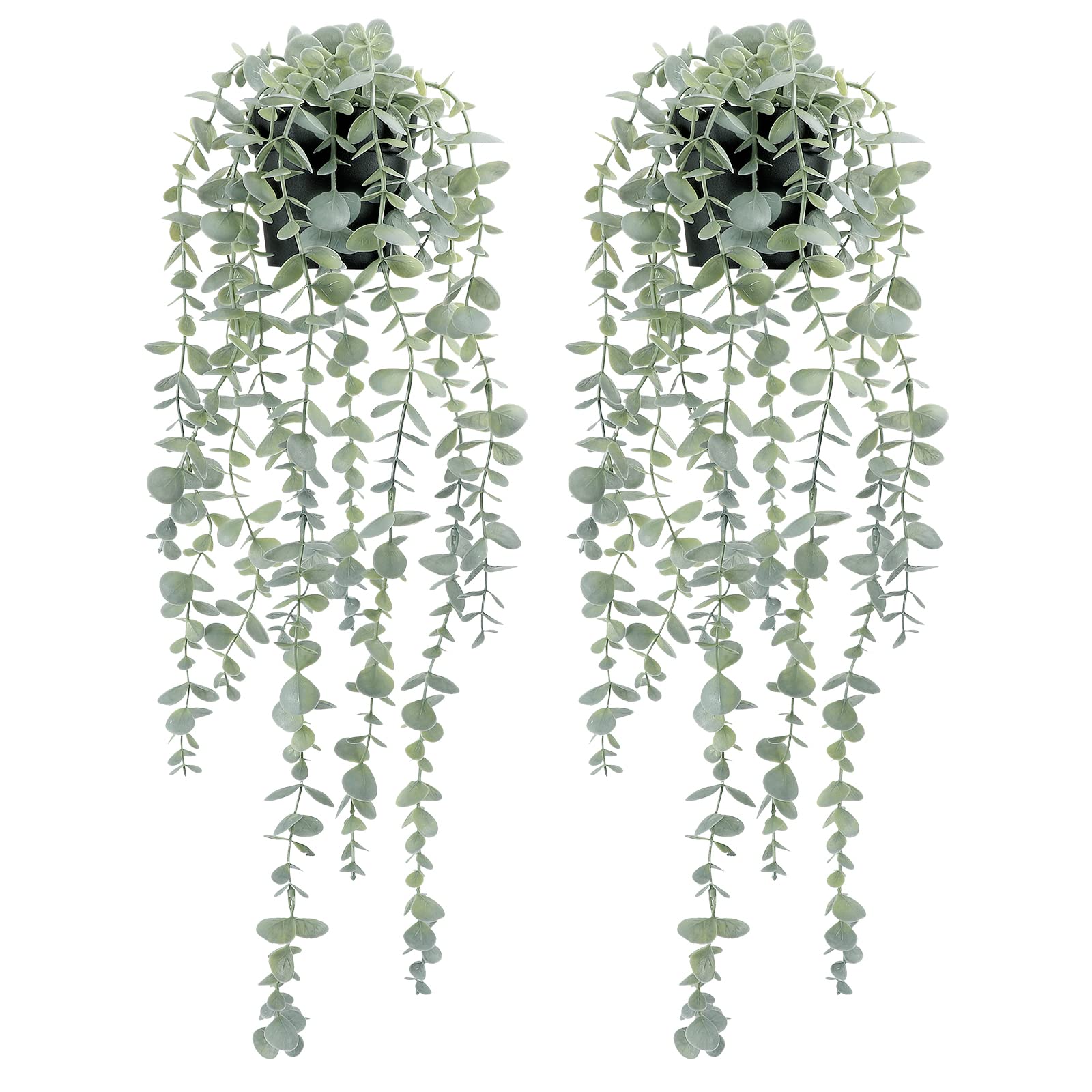COCOBOO 2pcs Artificial Hanging Eucalyptus Plants for Shelf, Fake Potted Plant Faux Drooping Plant for Wall Room Home Patio Indoor Outdoor Décor