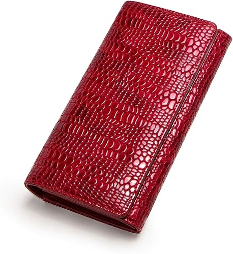 Amazon コンタクトズ Contacts レディース ウォレット 本革 二つ折り 財布 手作り彫刻 ワニ財布 レザー 大容量 たくさんカード収納 クロコダイル ブランド ファスナー 女性用 長財布 高級 結婚式 人気 プレゼント用も最適 レッド２ Contacts コンタクトズ 財布