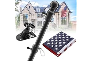 BARCETINE Flag Pole with American Flag - Tangle Free Flag Poles for Outside House with 3x5 Embroidered US Flags,Flagpole Holder Bracket - 5ft Heavy Duty Outdoor Flag Pole Kit for Porch - Black