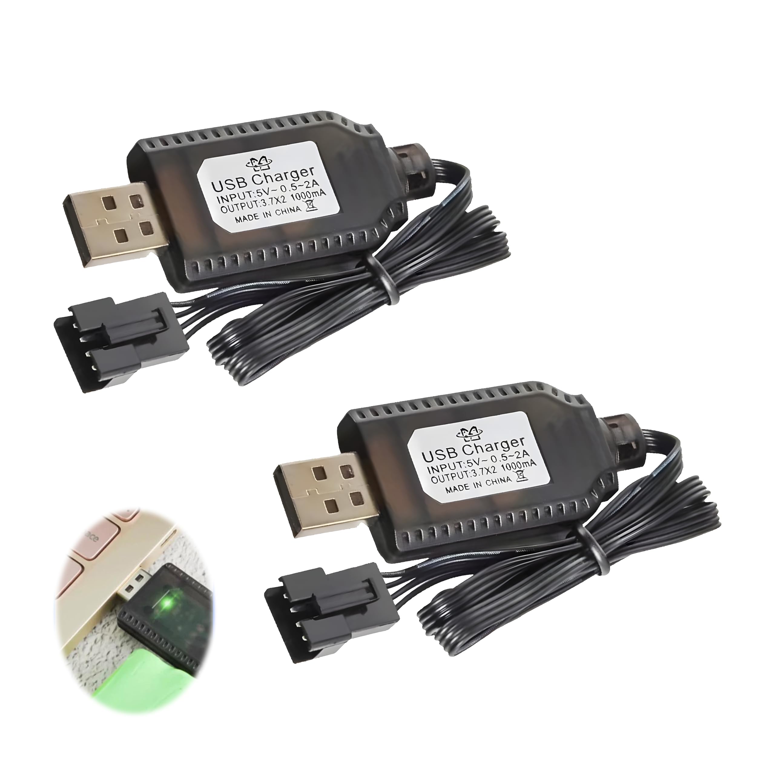 2pcs 7.4V USB Replenisher Cable with SM-4PIN Plug, 1000mA Fast Charging Smart Universal RC Charger Cable for Remote Control Cars/Toys/RC Plane/RC Tank/RC Boat with Battery Protection