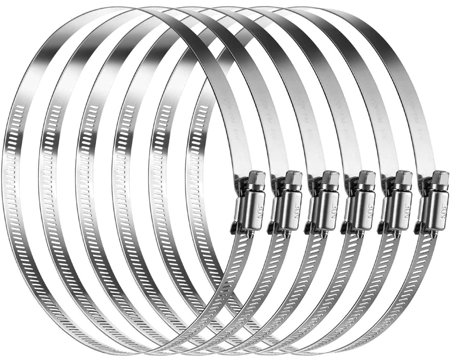 Litensh 141-165mm Stainless Steel Hose Clips, 6PCS Worm Gear Hose Pipe Clamp Adjustable Jubilee Clips, Duct Clamp Fuel Line Hose Clamps for Plumbing Automotive Pool Car Pond and Garden