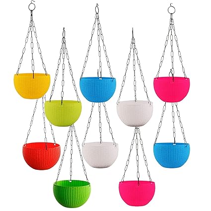 Kalfo Euro Cane Basket Plastic Hanging Pots for Plants Multicolor Basket 17 x 12 x 32, Set of 10 Pieces