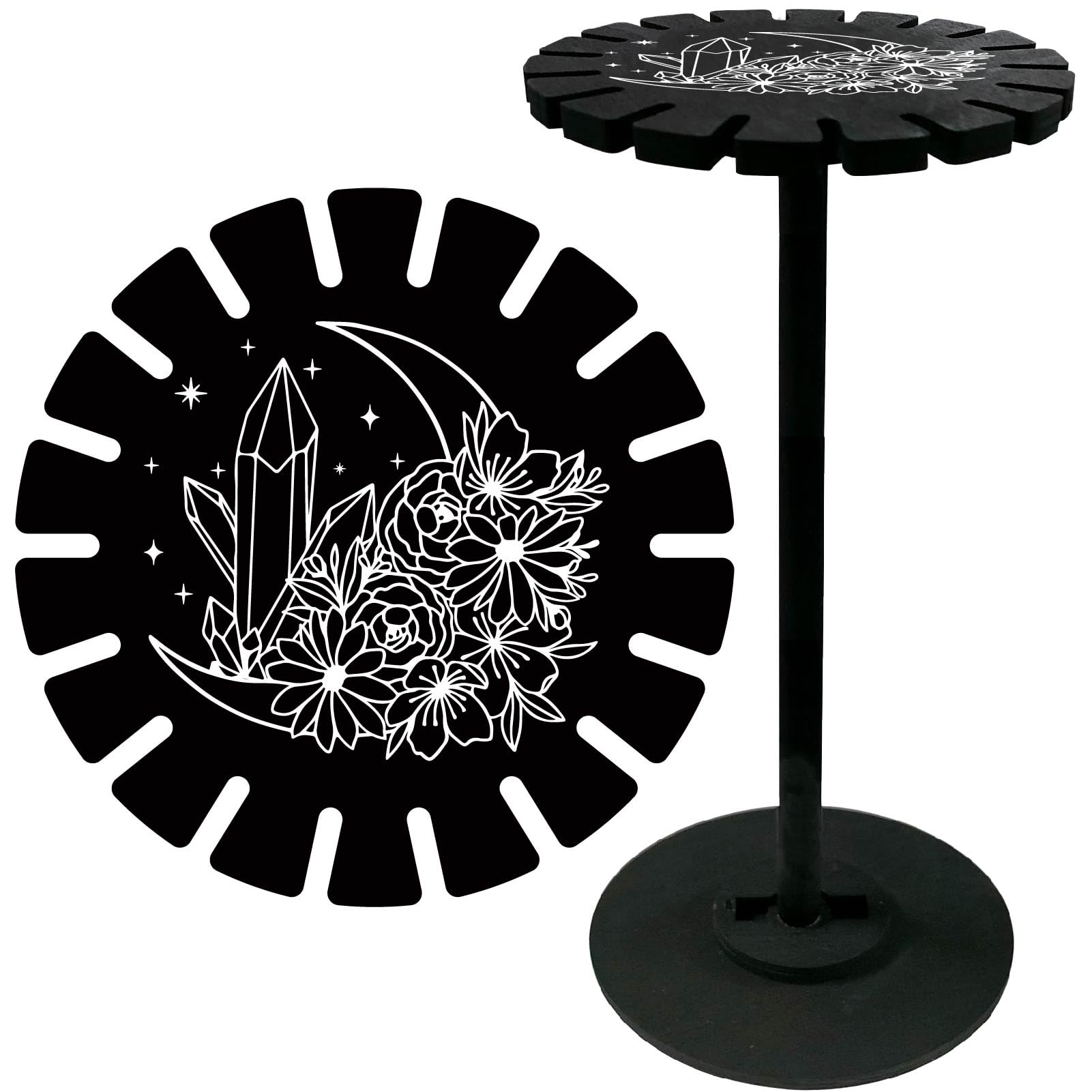 CRASPIRE Flower Wooden Pendulum Holder Moon Black Crystal Display Stand Rustic Divination Pendulum Storage Rack Witch Decor Incense Rack Shelf for Stone Necklaces Witchcraft Essential Oil