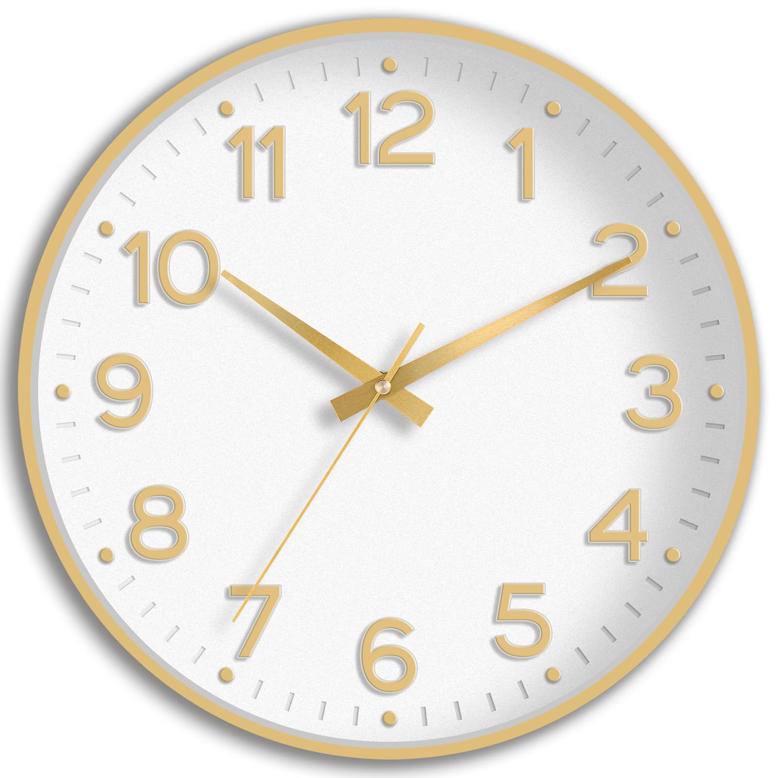 Roymnie Wall Clock, 10 Inch Silent Wall Clocks Battery Operated-Modern Non Ticking Analog Clock Decorative for Kitchen Bedroom Office Bathroom(White Gold)