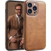 SOUTEM for iPhone 15 Pro Max Case Leather,Vintage Classic PU Leather Luxury Business Camera Frame Protection Cover,Soft Non-Slip Grip Anti-Scratch Shockproof Case for iPhone 15 Pro Max(Brown)