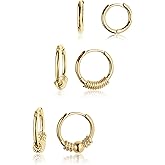 Sonateomber 3 Pairs Small Hoop Earrings for Women Multiple, Cute Gold Tiny Cubic Zirconia Huggie Sterling Silver Ears Cartilage Earrings Jewelry Gift