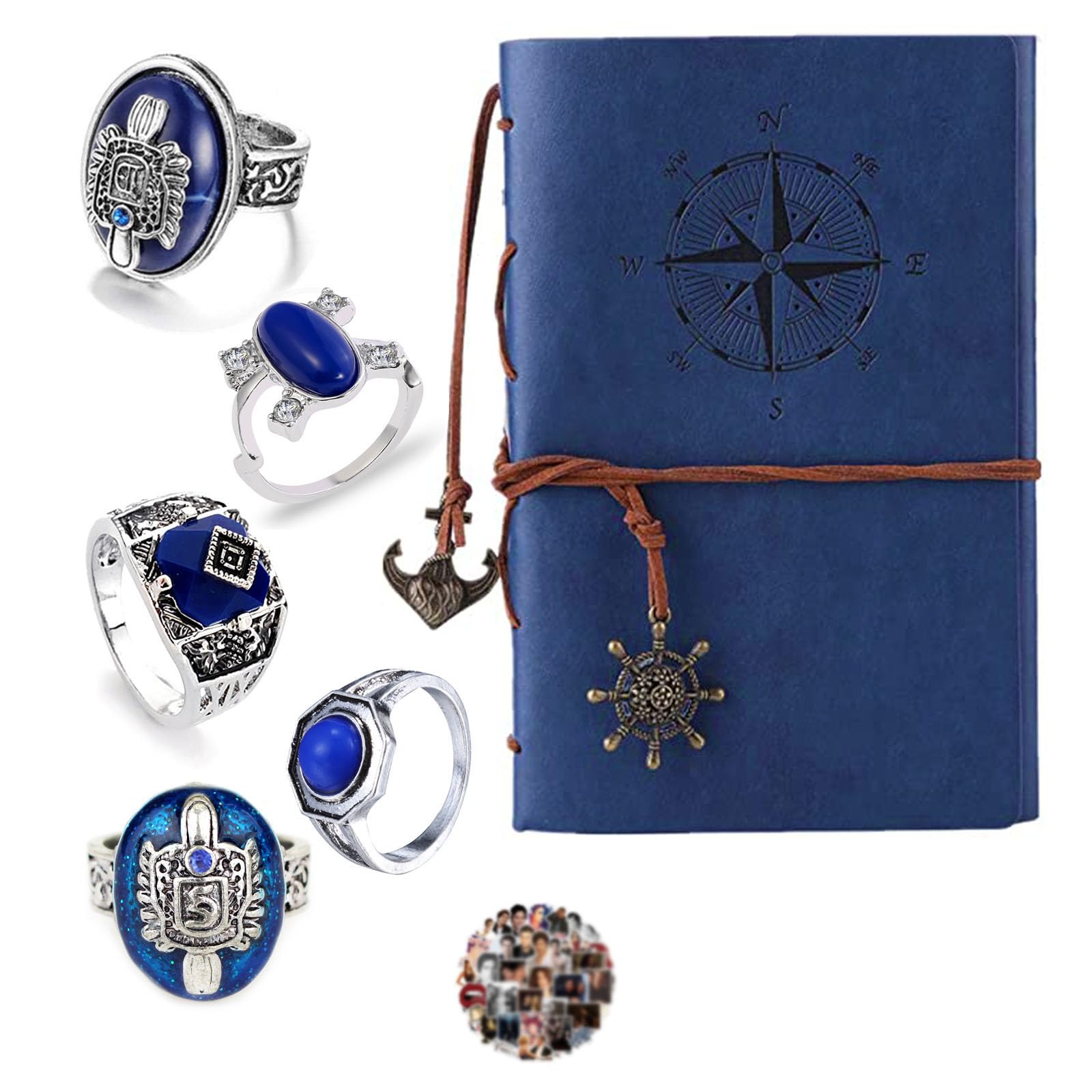 YouU Vampire Ring Vintage Leather Journal Damon Ring Character Stickers Fashion Vampire Daylight Walking Signet for Fans 16 pcs