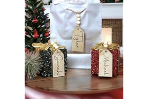 Beaded Wooden Name Tag-Personalized Christmas Stocking Tags,Reusable Personalized Gift Tags,Custom Engraved Name Tag for Stoc
