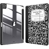 Fintie Hybrid Slim Case for iPad Pro 12.9-inch 6th Generation 2022, [Built-in Pencil Holder] Shockproof Cover w/Clear Transparent Back Shell, Also Fit iPad Pro 12.9" 5th/4th/3rd Gen, Composition Book