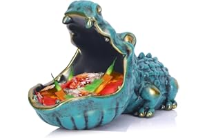 LCCCK Crocodile Candy Dish, Fun Crocodile Statue Key Bowl for Entryway Table, Green Big Mouth Sculpture Weird Animal Hippo Candy Bowl - for Office Entry Way Table Art Sundries Container Storage Box