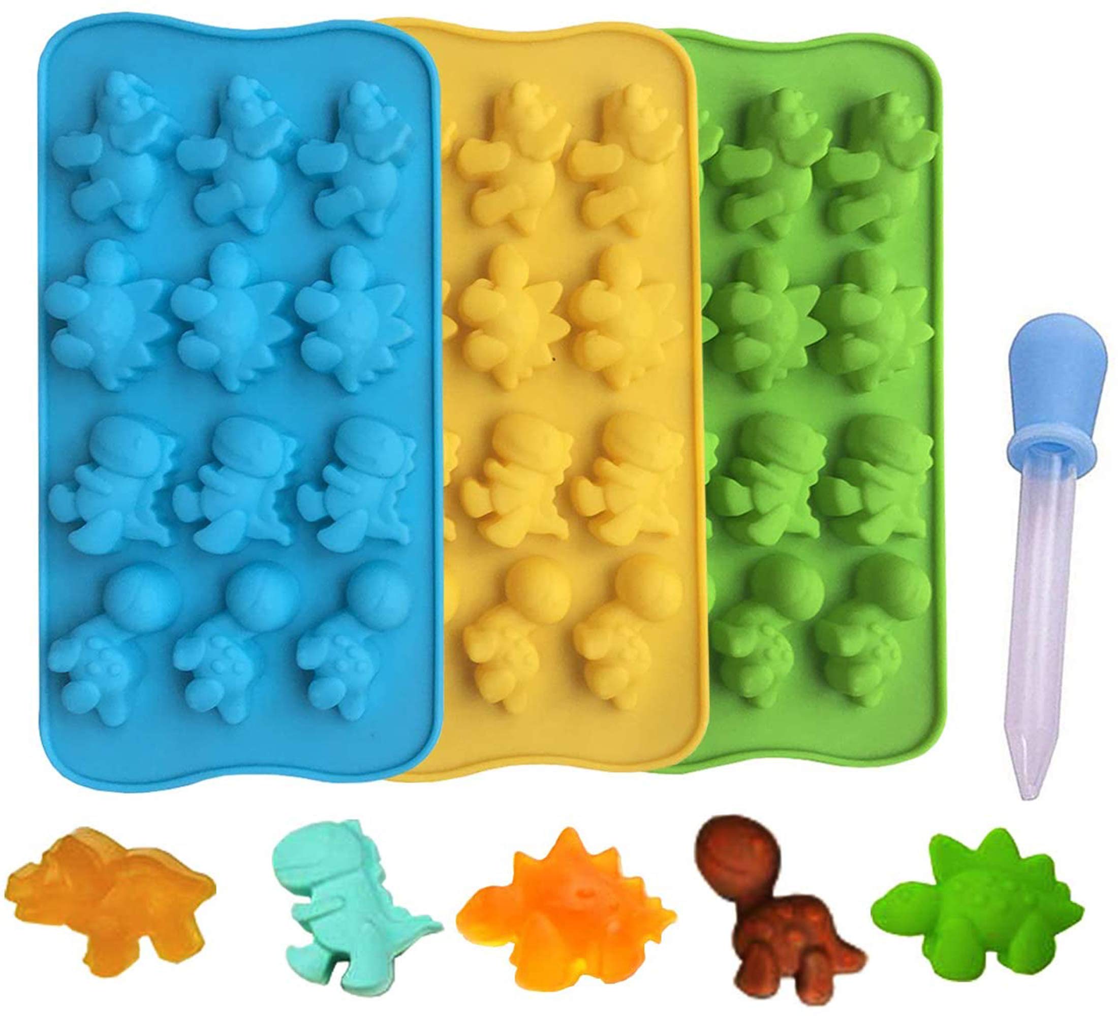 Candy Molds Ice Cube Trays Chocolate Molds, Silicone Molds Including 3 Dinosaur for Making Ice