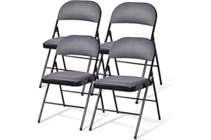 GOFLAME 4 Pack Folding Chairs, Fabric Foldable Chair Set with Padded Cushion and Back, Indoor Outdoor Upholstered Commercial 