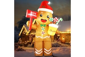 Fanshunlite 8FT Christmas Giant Inflatable LED Light Large Blow Up Yard Decorations for Home Garden Family Prop Lawn Holiday Indoor Decor, Candy Gingerbread Man