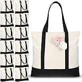 Sherr Canvas Tote Bag Bulk with Outer Pocket, 21 in Large Cotton Tote Beach Bags with Zipper