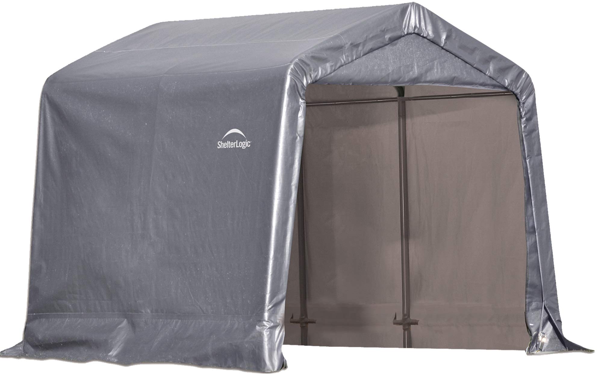 ShelterLogic 8 x 8 Shed-in-a-Box All Season Steel Metal Peak Roof Outdoor Storage Shed with Waterproof Cover and Heavy Duty Reusable Auger Anchors