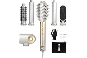 KVEIROA 6 in 1 Hot Air Brush & Hair Dryer–High-Speed Hair Dryer Brush with Auto Wrap Curlers, Hot Air Styler Wrap Fast Drying & Frizz-Free Styling, No Heat Damage, Volumizing with Travel Bag