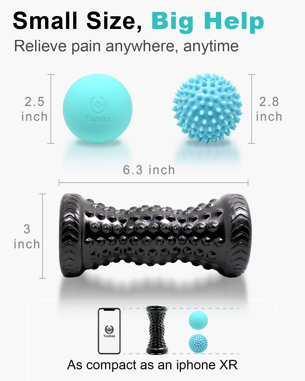 Tumaz Massage Ball & Foot Roller 3-in-1 Set with Spiky Ball, Lacrosse Ball, Massage Roller - Ergonomic Design to Relieve Plantar Fasciitis, Deep and Superficial Muscle Pain: Health & Personal Care