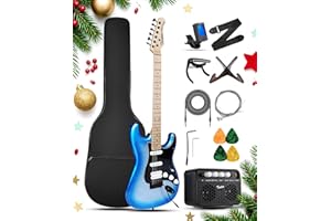 Tostar Electric Guitar Full Size Kit for Beginners 6 String with Amp HSS Pickup with Gig Bag,Capo,Tremolo,Tuner, Strap, Picks