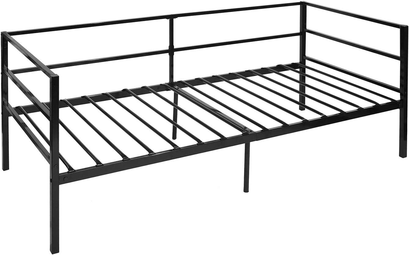 DORAFAIR 3ft Single Day Bed Metal Guest Bed Frame Sofa Bed Daybeds with Solid Metal Slat, Black (without Trundle Bed)