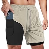 candyfouse Men's 2 in 1 Running Shorts, Quick Dry Workout Shorts with Liner, Athletic Shorts with Zip Pockets and Towel Loop