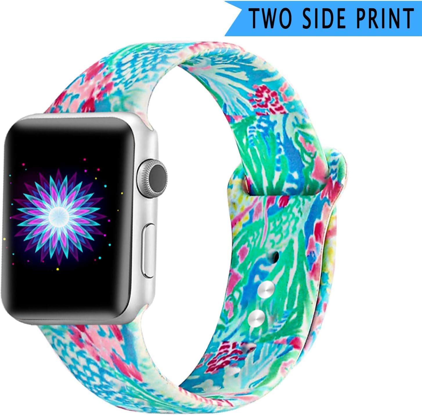 Bertiveny Silicone Band Compatible with Apple Watch Band 38mm 40mm 42mm 44mm Women Sports Strap Replacement for Iwatch Band Series 4 3 2 1 Double Side Print