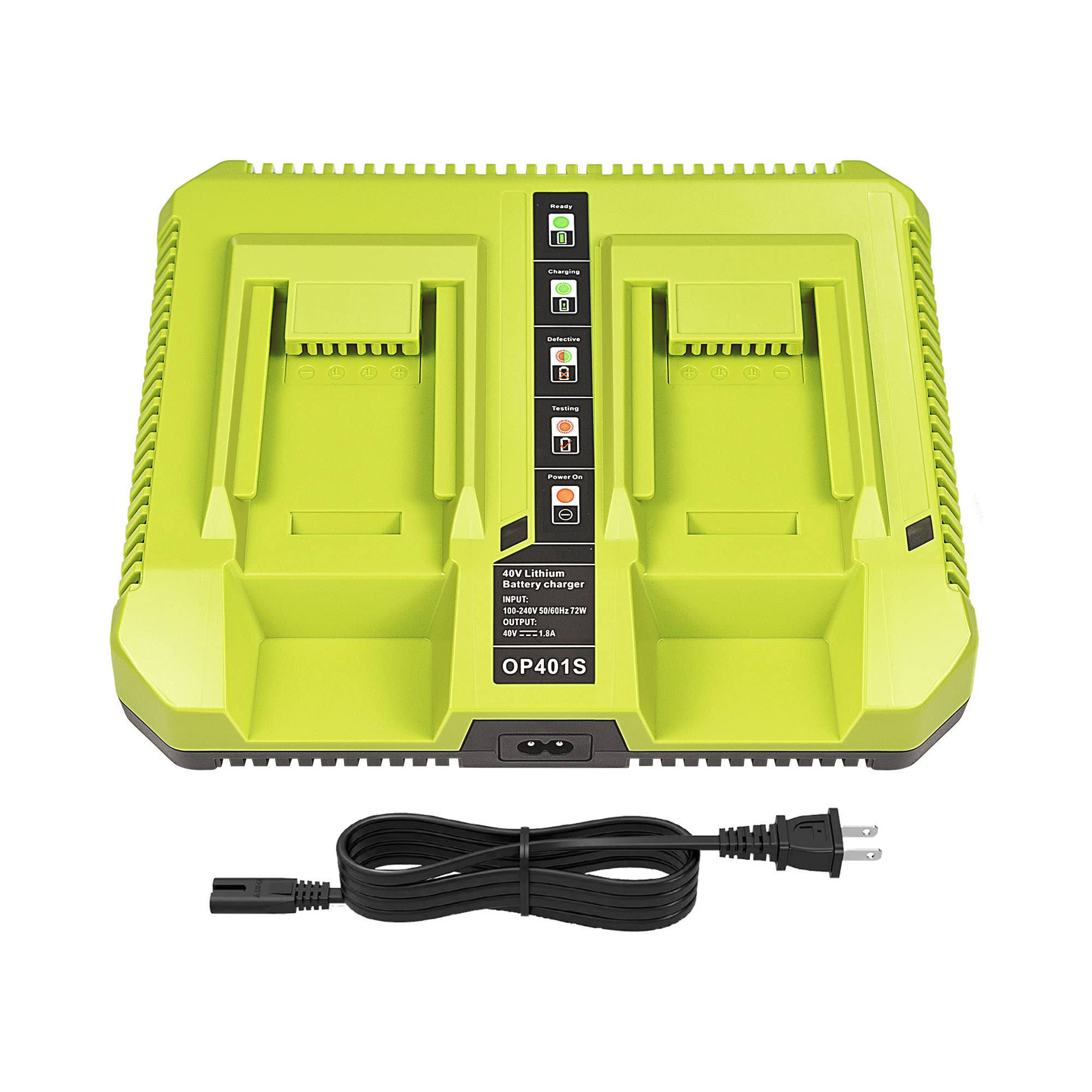 Photo 1 of CHAUNVEN 40V Charger for Ryobi,OP401 40 Volt Lithium ion Battery Dual Charger for OP4015 OP4026 OP4030 OP4040 OP4050 OP4060 Battery