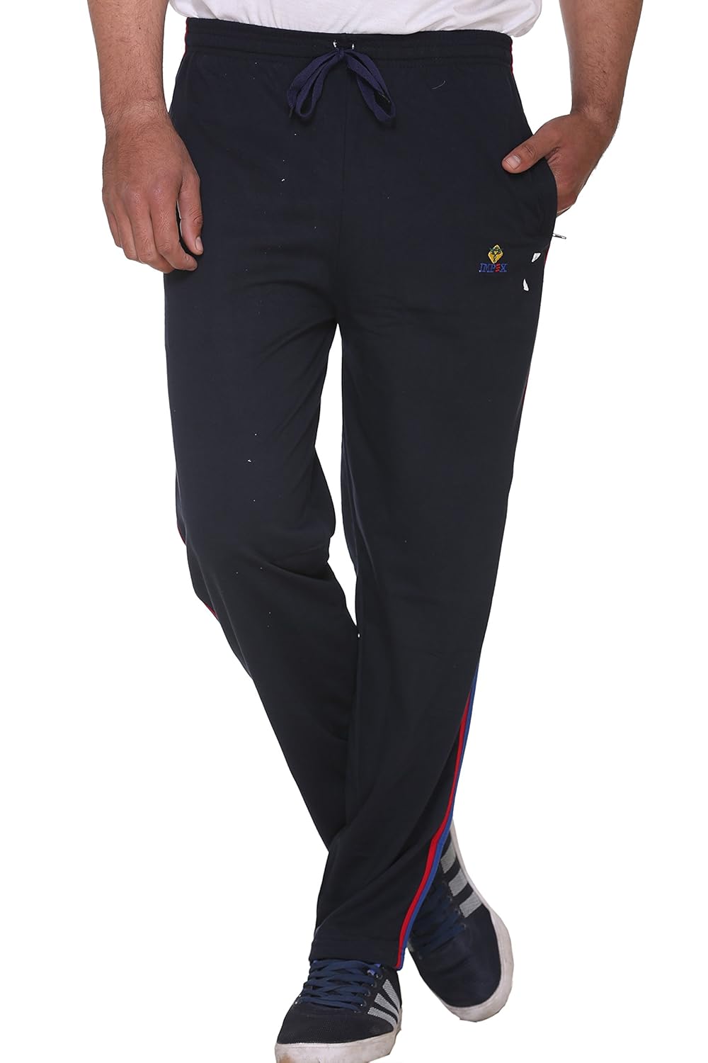 cupid striped plain dark blue cotton track pants for men/boys (m to 5 xl sizes)