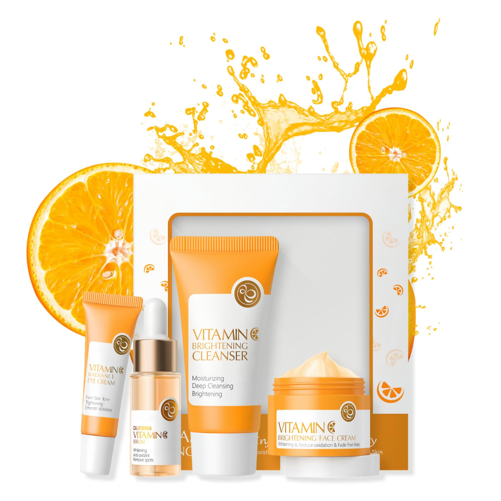 4pcs Vitamin C Skincare Set, Skin Care for Teenage Girls Gift Set, Facial Valentines Gifts Sets & Kits with Cleanser, Face Cream, Face Serum,Eye Cream for Anti-Aging, Brightening