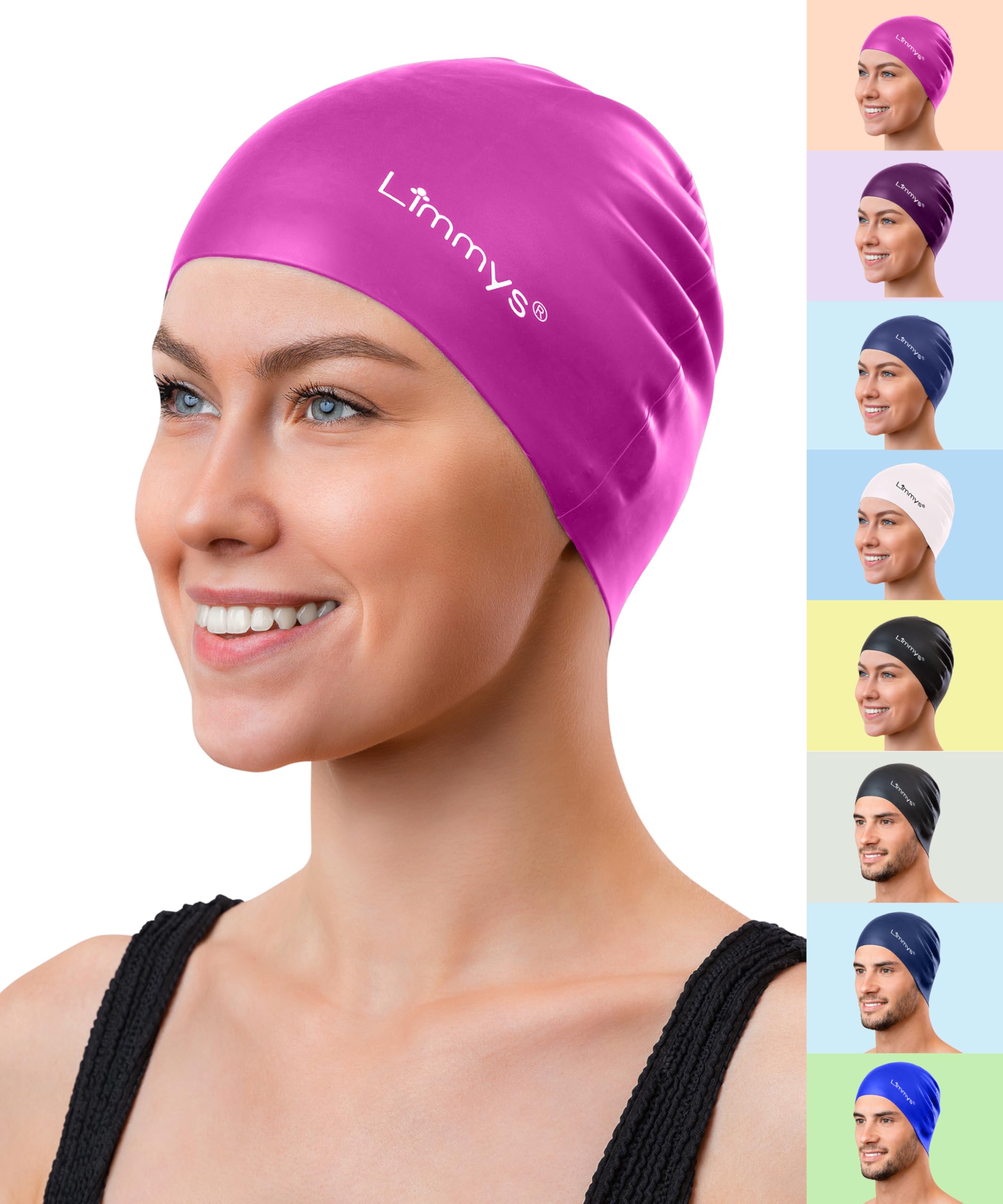 Limmys Silicone Swim Cap for Adults – Soft Stretch Non-Slip Swimming Cap for Women & Men – Comfortable No-Headache Fit, Chlorine-Resistant, Secure Ear Seal, Durable Latex-Free Silicone