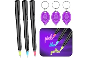 Uniclife 3 Pcs Invisible Ink Pen with 3 Pcs UV LED Keychain Flashlight, Spy Pen, Disappearing Ink Magic Pen for Secret Notes, Magic Spy Marker with Purple Light for Christmas Halloween Holiday Present