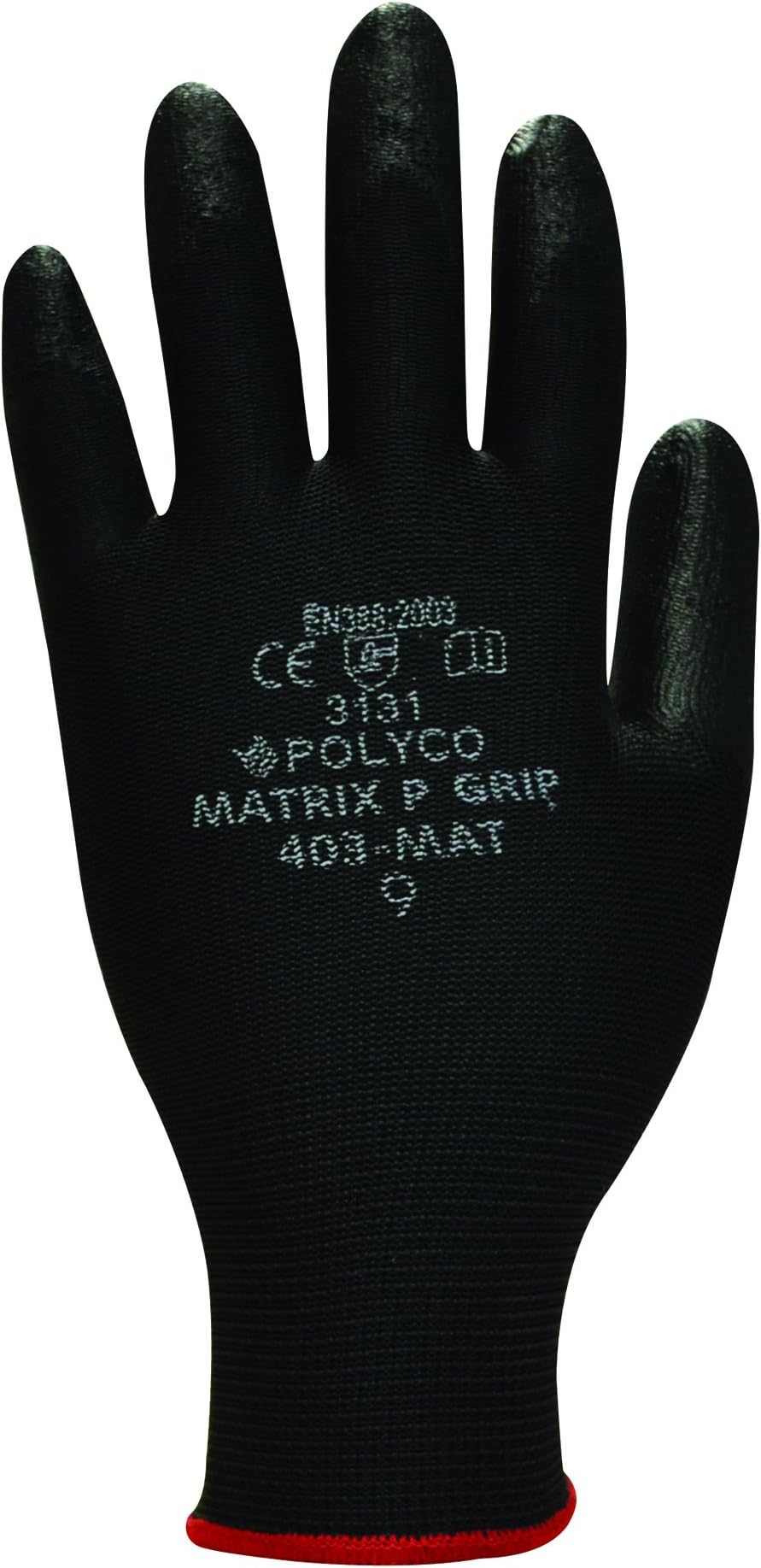 Polyco P Grip X-Small Close Fitting Glove with Hard Wearing Polyurathane Coating - Black