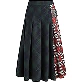 CIDER Plaid Skirts for Women Patched Check Buckle Maxi Mid Waist Long Women Casual Skirt