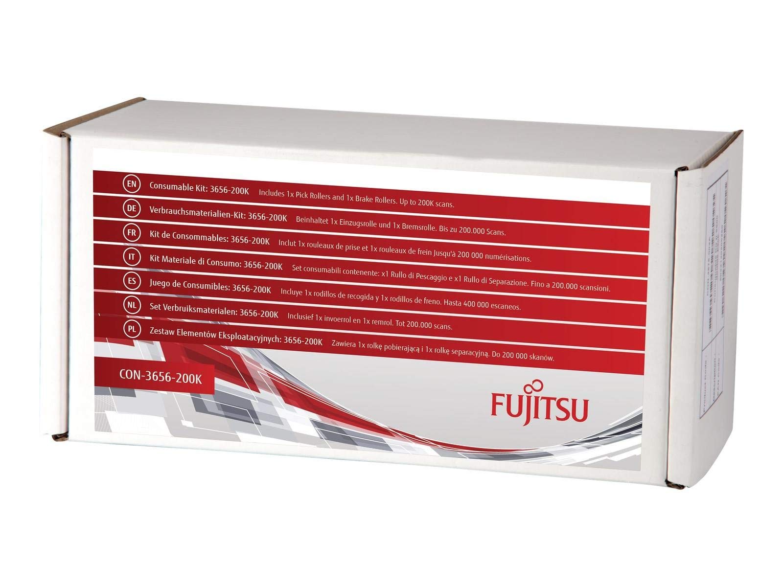 Fujitsu/PFU Consumable Kit: 3656-200K For iX500. Includes 1x Pick Rollers and 1x Brake Rollers. Estimated Life: Up to 200K scans.