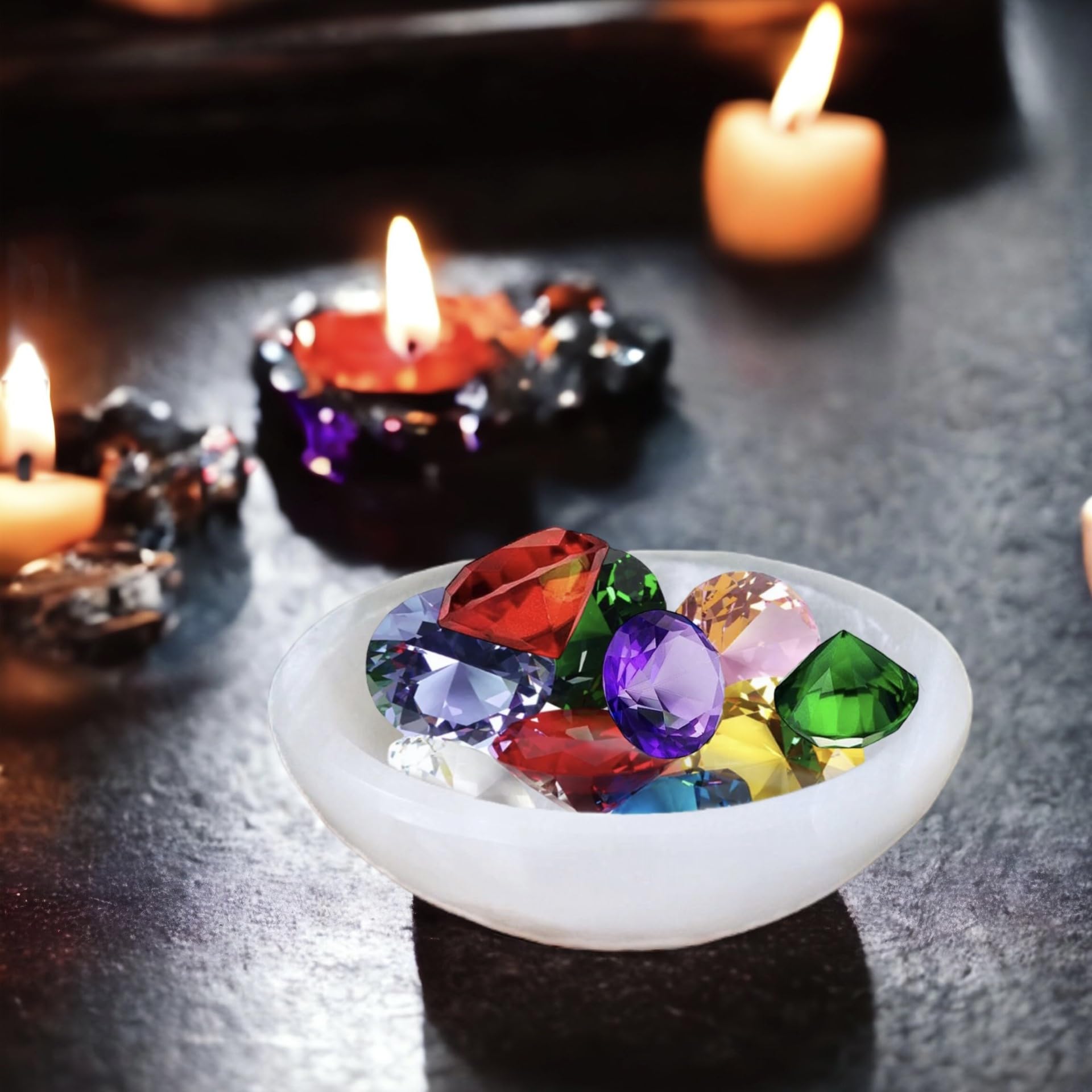 vingardium leviosa Crystal Selenite Bowl Round Shape Handmade Carved Alter Cleansing Charging Spiritual Energy Healing Plate White Dish Meditation Tumbles Creative Decoration Gift (14 cm)