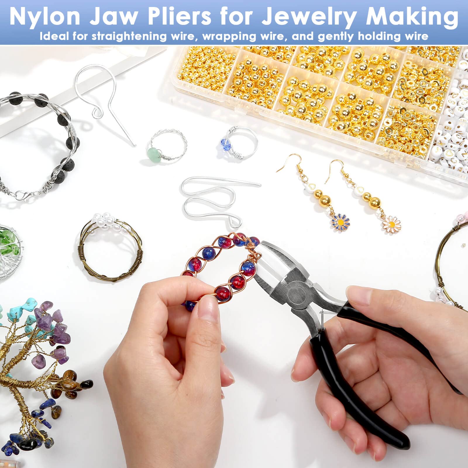 Billbotk Nylon Jaw Pliers for Jewelry Making - Flat Nose, Soft Jaw Pliers for Chain Making